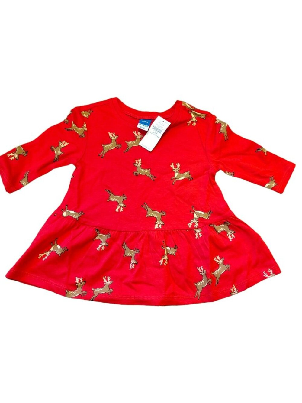 Old Navy Baby Girl Shirt Red Reindeer Red 100% Cotton 3-6 Mos. NWT JJ1987